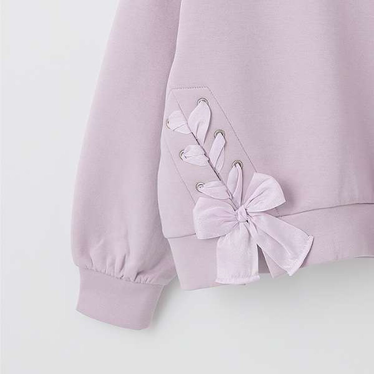 Lace-Up Ribbon Layered Sweatshirt,Sax blue, large image number 3