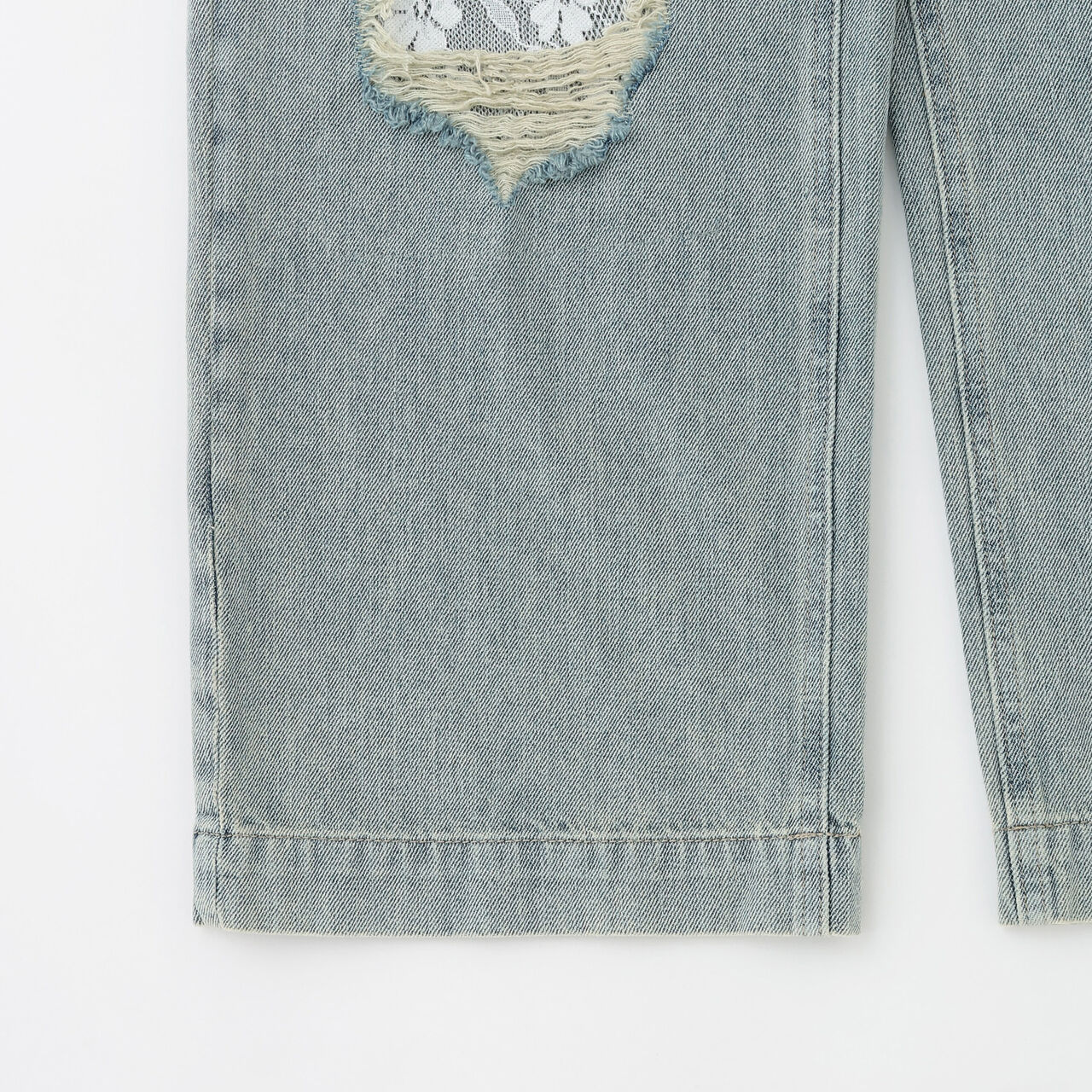 [LTXC] Lace Distressed Denim Wide Pants,Blue, large image number 16
