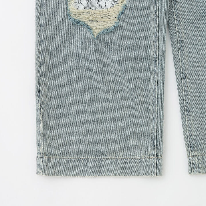 [LTXC] Lace Distressed Denim Wide Pants,Blue, medium image number 16