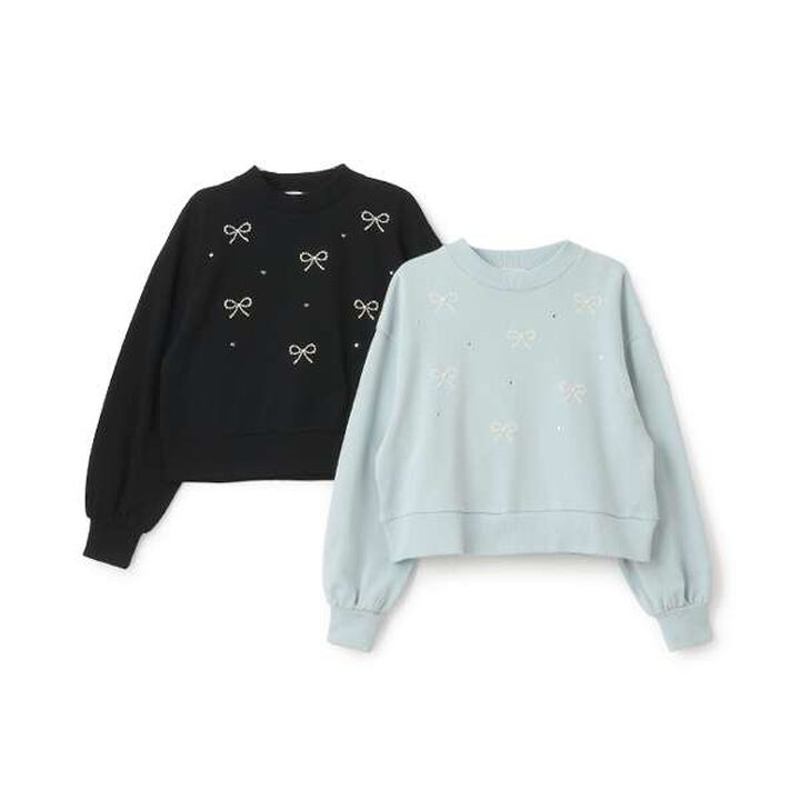 Many Pearl Ribbon Sweatshirt,Emerald green, medium image number 7