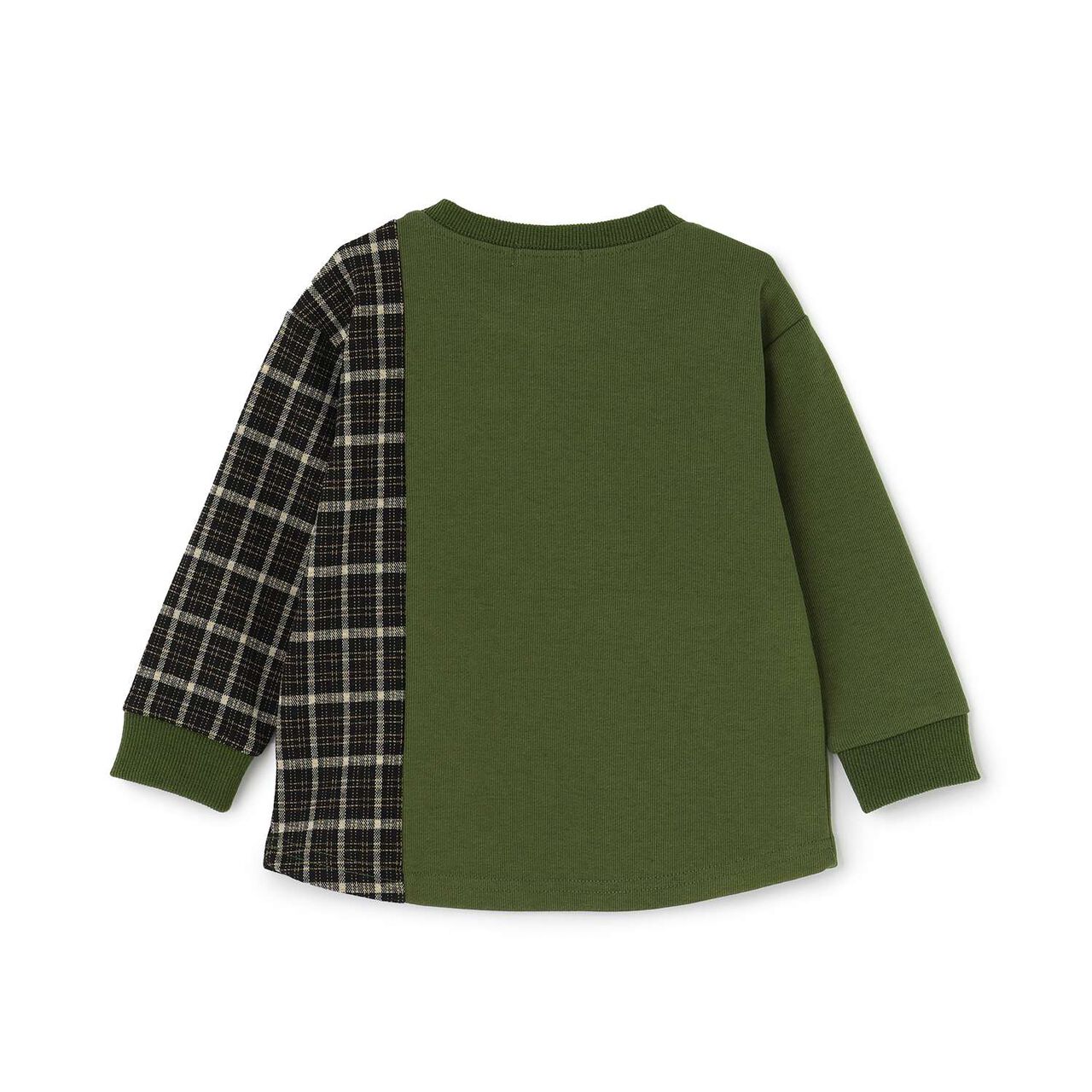 Jacquard Checkered Panel Sweatshirt,Moss green, large image number 1