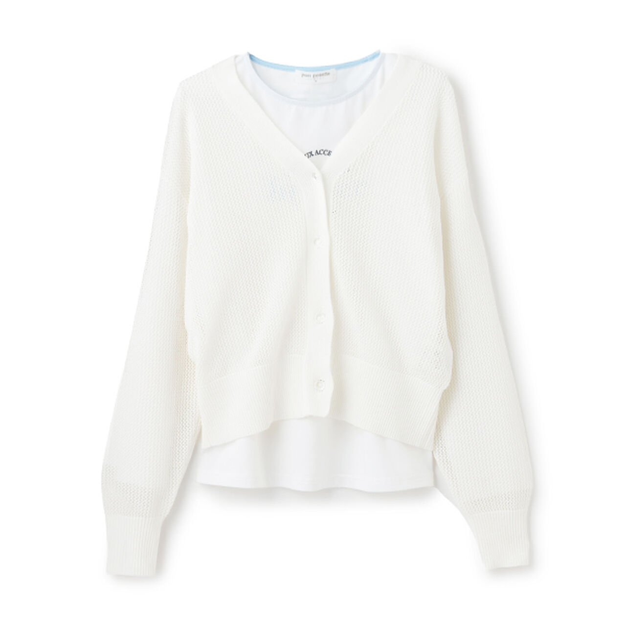 Mesh Knit Cardigan and Long Sleeve T-Shirt Set,Cream, large image number 4