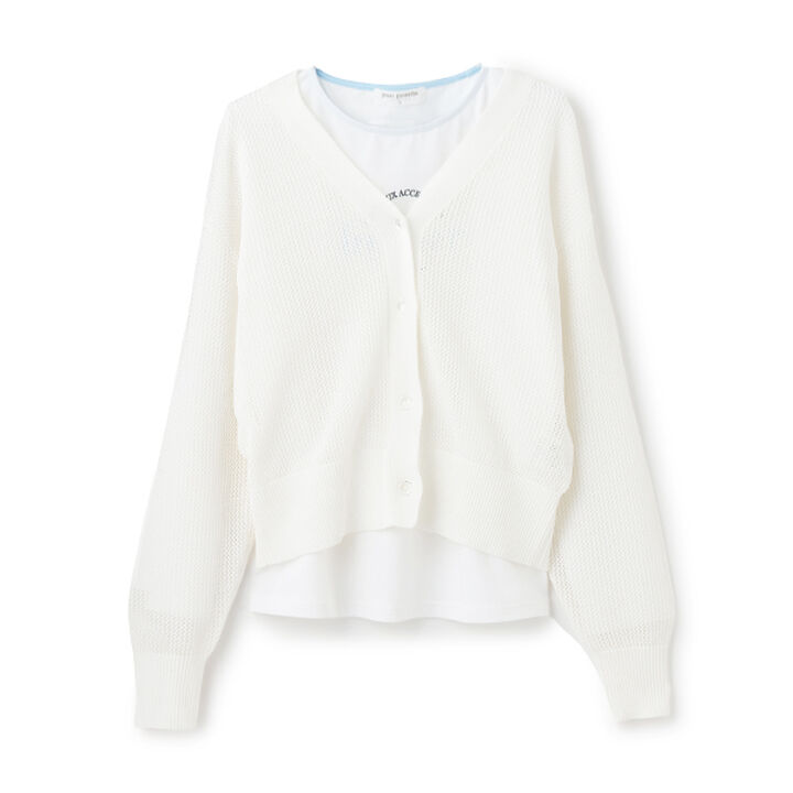 Mesh Knit Cardigan and Long Sleeve T-Shirt Set,Cream, medium image number 4
