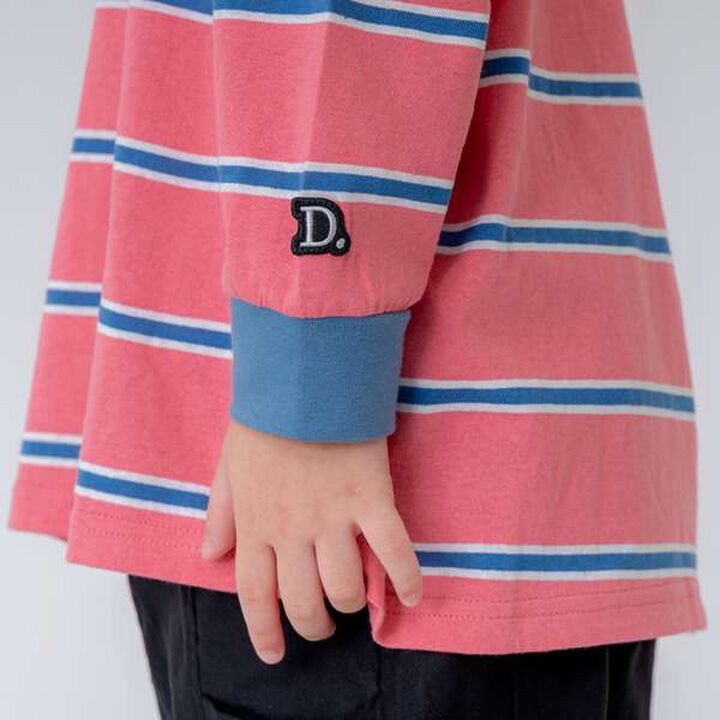 Multi Stripe Pattern Ribbed Sleeve Big Long T-Shirt,Beige, medium image number 16