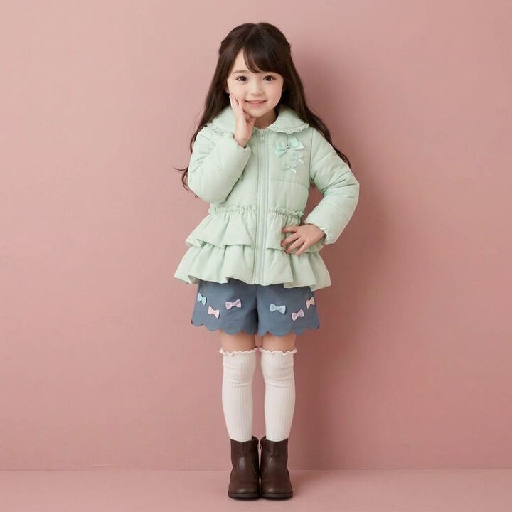 Frill Ribbon Padded Blouson,Light green, medium image number 1