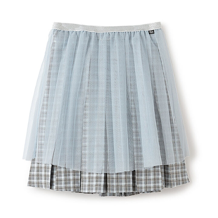 Checkered Box Pleated Skirt-Pants & Tulle Skirt Set,Black, medium image number 7