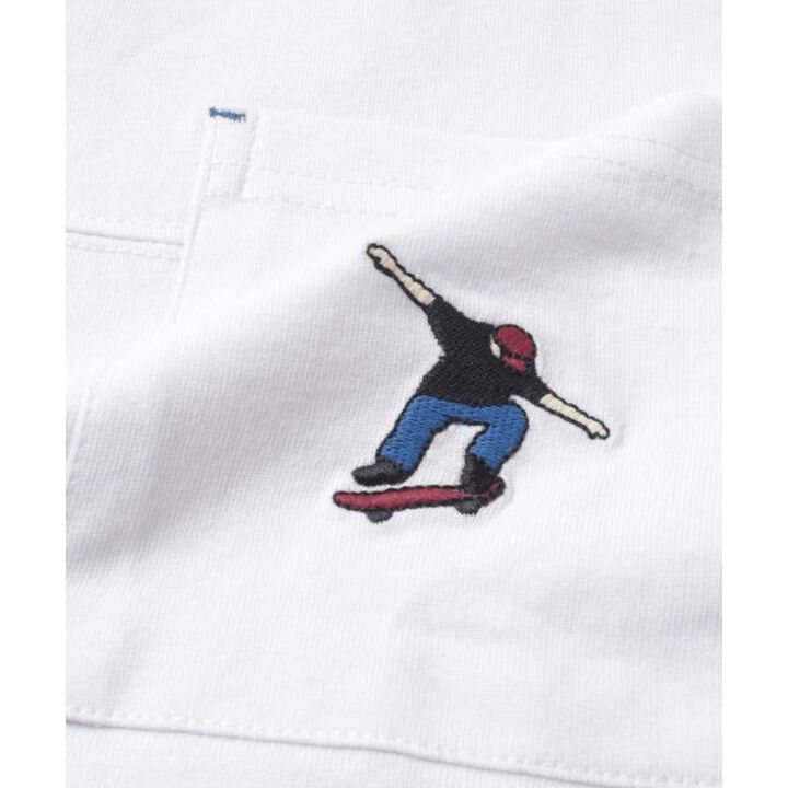 Big Short Sleeve T-Shirt with Pocket Embroidery,White, medium image number 5