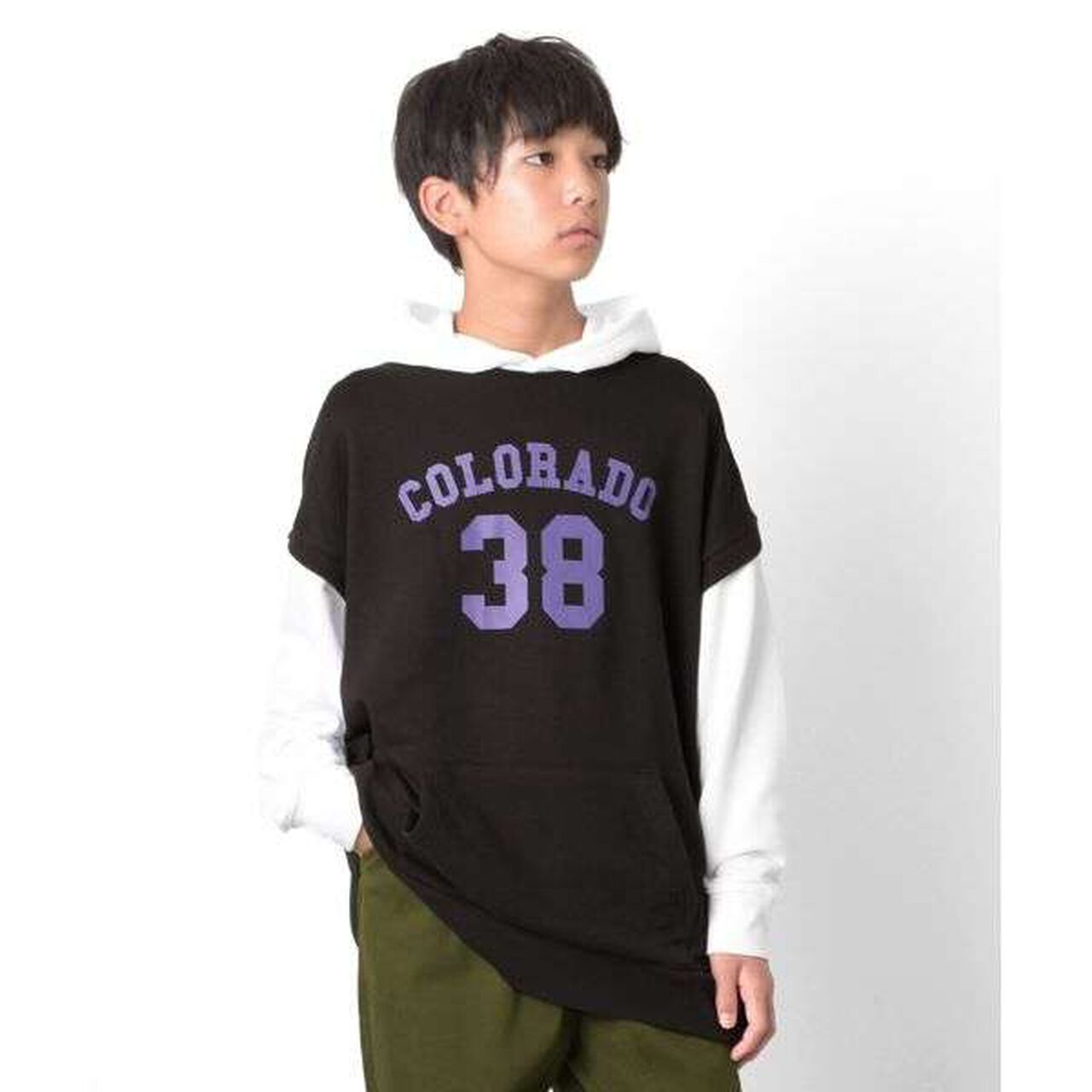 Front Logo Print Layered Style Big Parka,Green, large image number 7