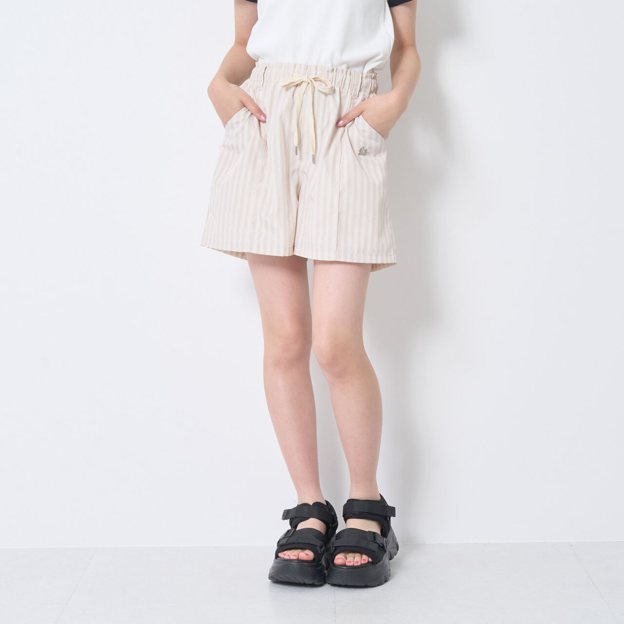 [Set Available] Chill Easy Stripe Shorts,Beige, large image number 0