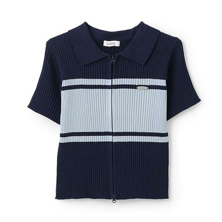 [Arael] Short-Sleeve Zip Knitwear,Navy, medium image number 1