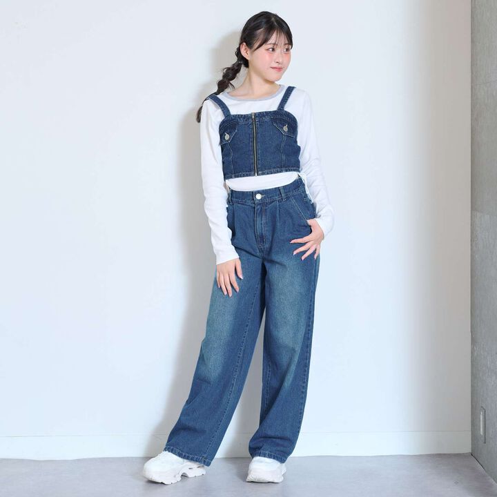 [LTXC] Denim Bustier & Wide Pants Outfit Set,Blue, medium image number 2