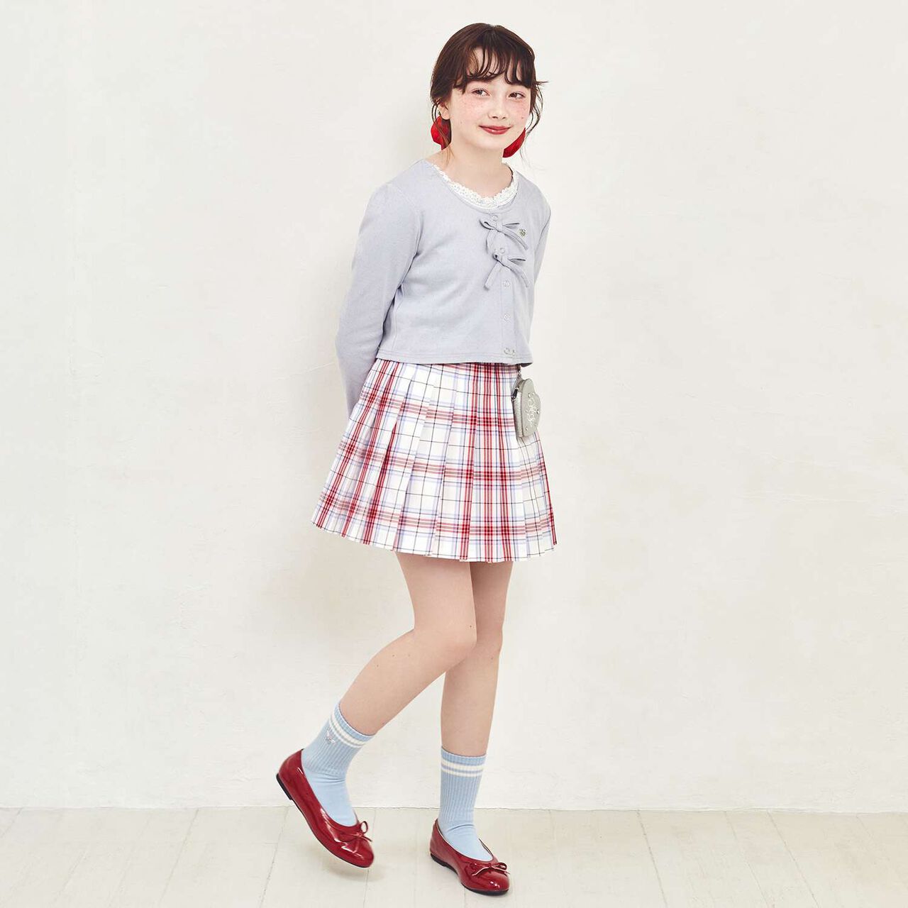 Lame Pleated Skirt with Belt,Sax blue, large image number 27