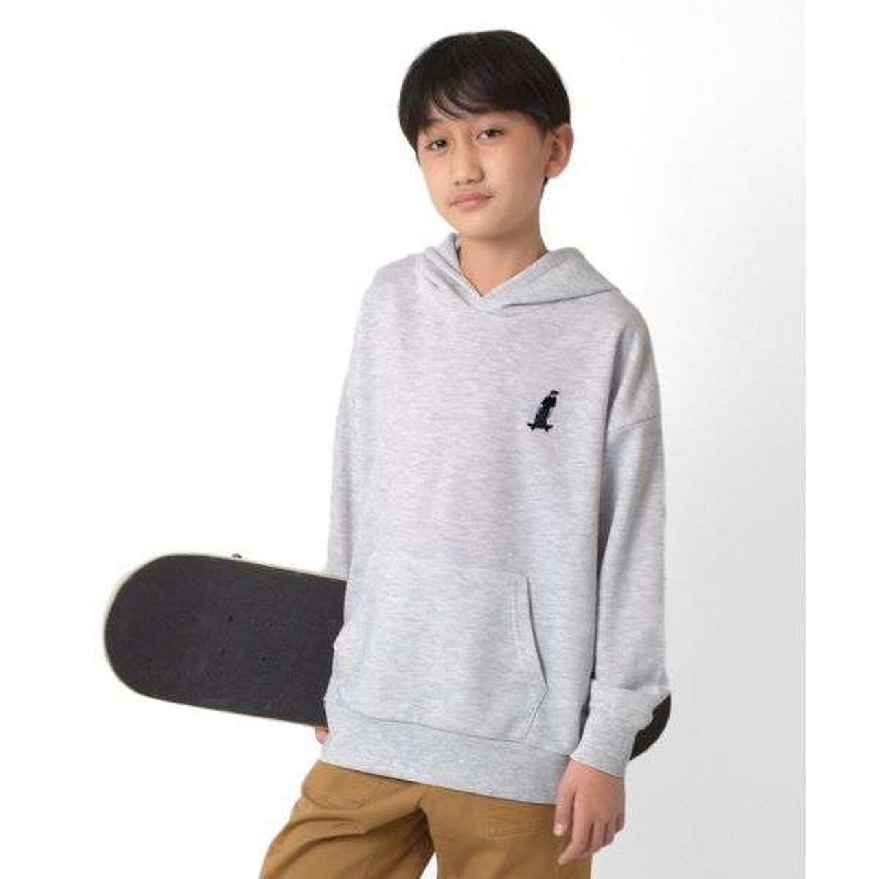 Fleece Skater Embroidery Big Parka,Milky white, large image number 0