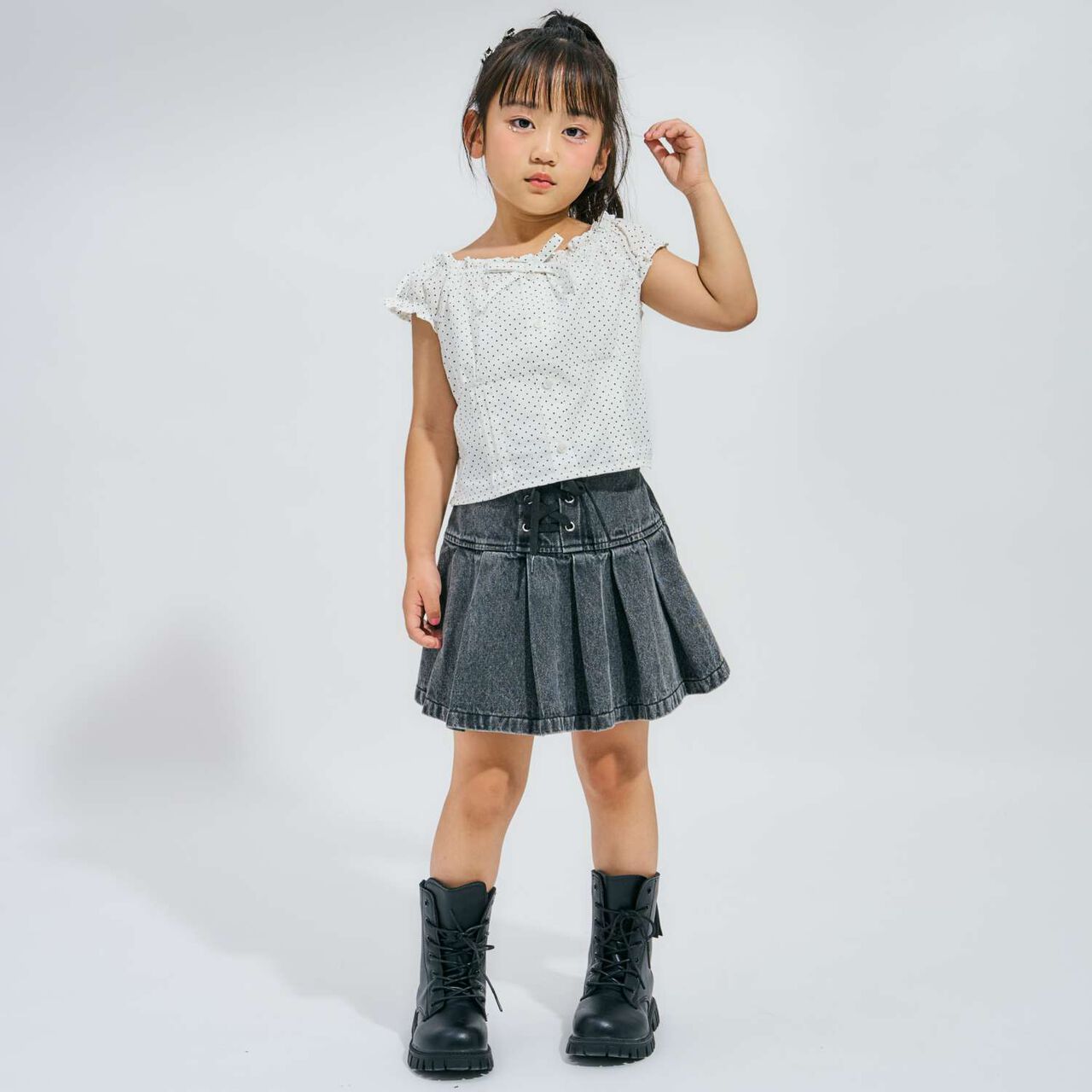 [Lace-Up Denim Skirt with Inner Pants],Blue, large image number 2
