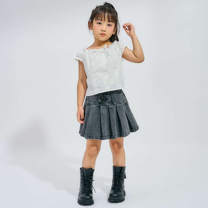 [Lace-Up Denim Skirt with Inner Pants],Blue, medium image number 2