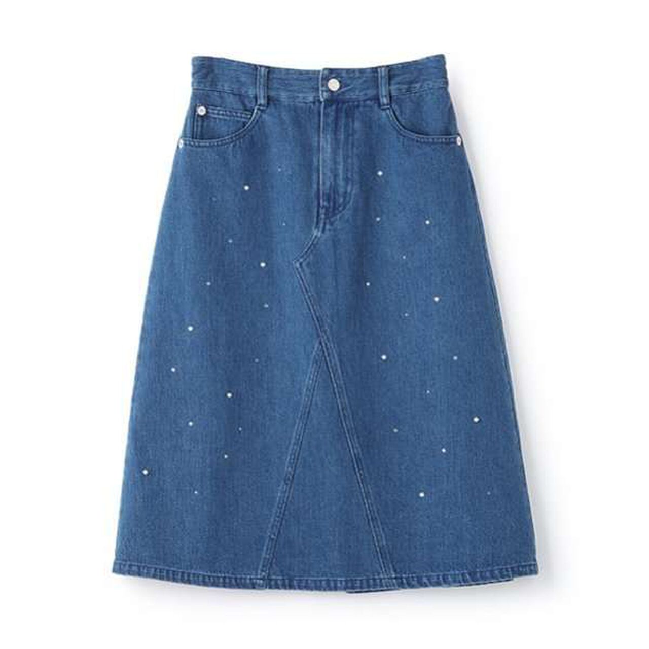 Pearl & Rhinestone Denim Midi Skirt,Black, large image number 2