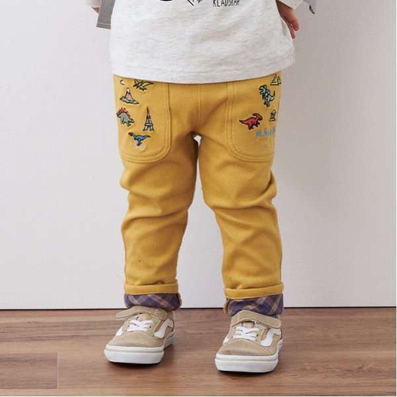 Dinosaur Cuffed Long Straight Pants,Light khaki, large image number 18