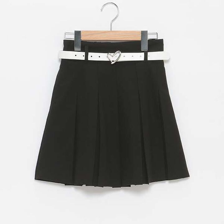 Pleated Skirt with Heart Buckle Belt (with Spats),Beige, medium image number 1