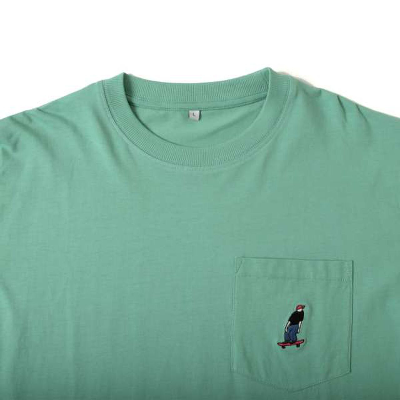 Embroidered Pocket Bob Layered Hem Long-Sleeve T-Shirt,Black, large image number 1