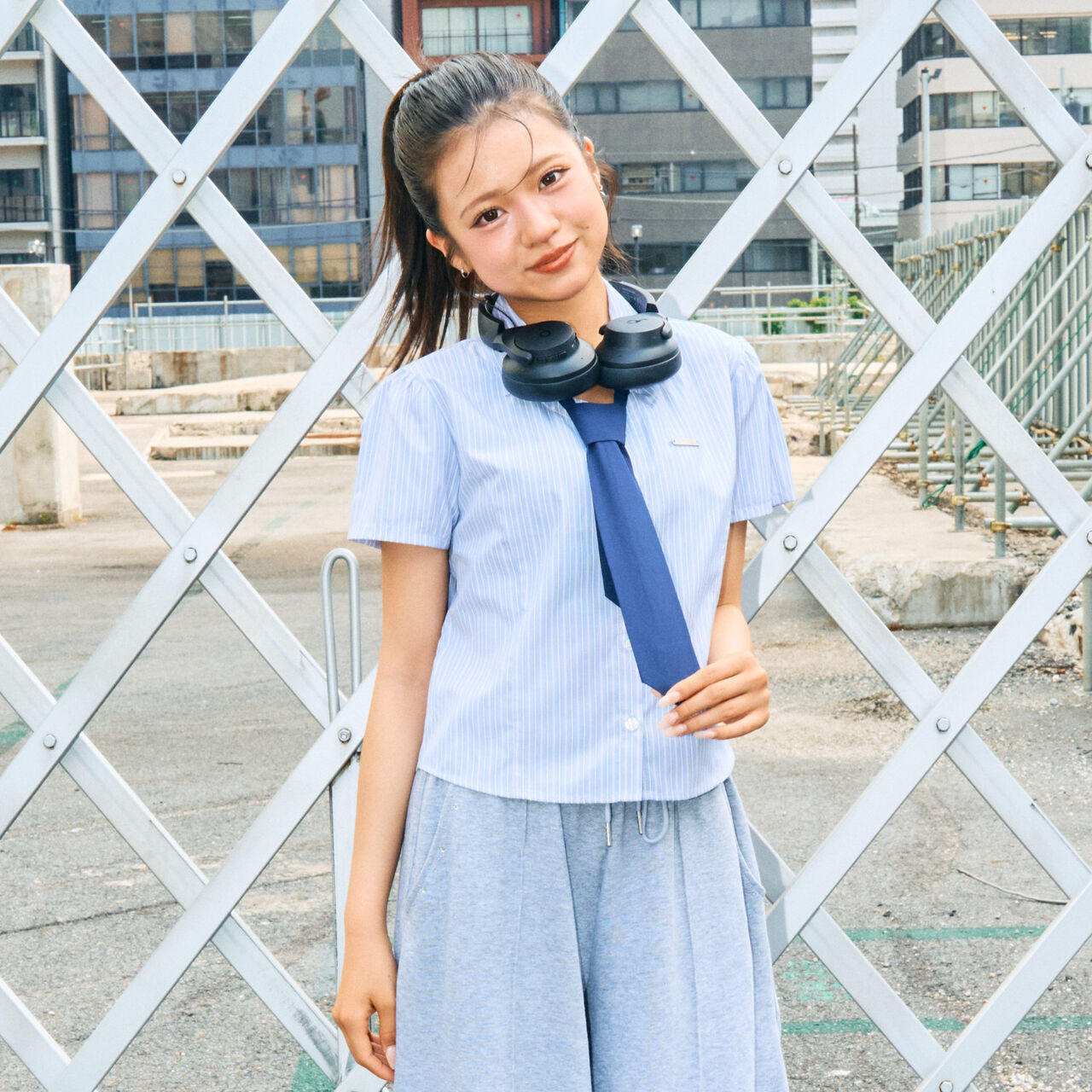 [LTXC] Stylish Short-Sleeve Shirt with Trendy Tie,Off white, large image number 2