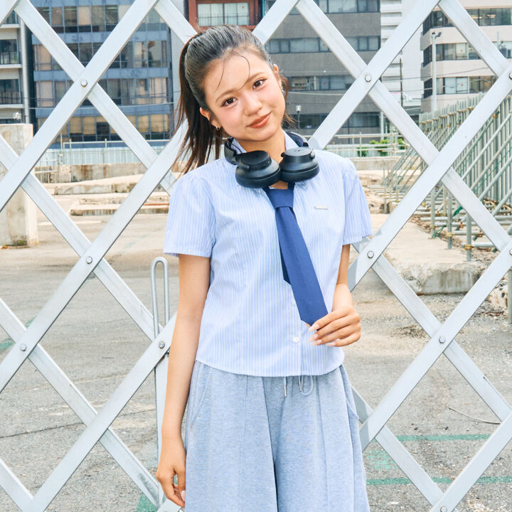 [LTXC] Stylish Short-Sleeve Shirt with Trendy Tie,Off white, medium image number 2