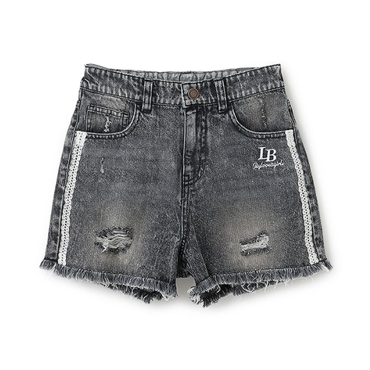 Side Lace Distressed Shorts,Blue, large image number 9