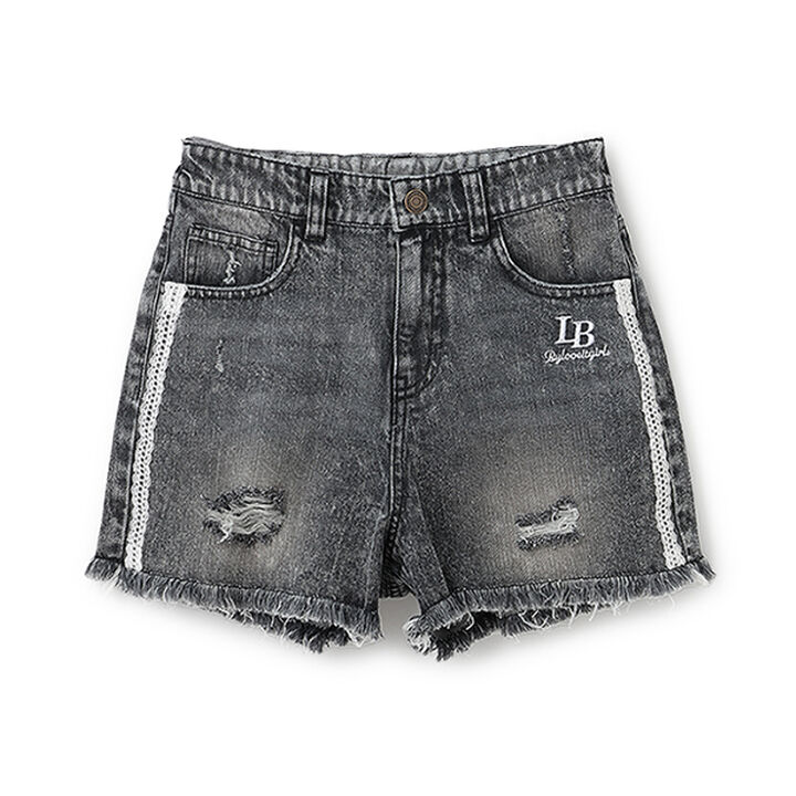 Side Lace Distressed Shorts,Blue, medium image number 9