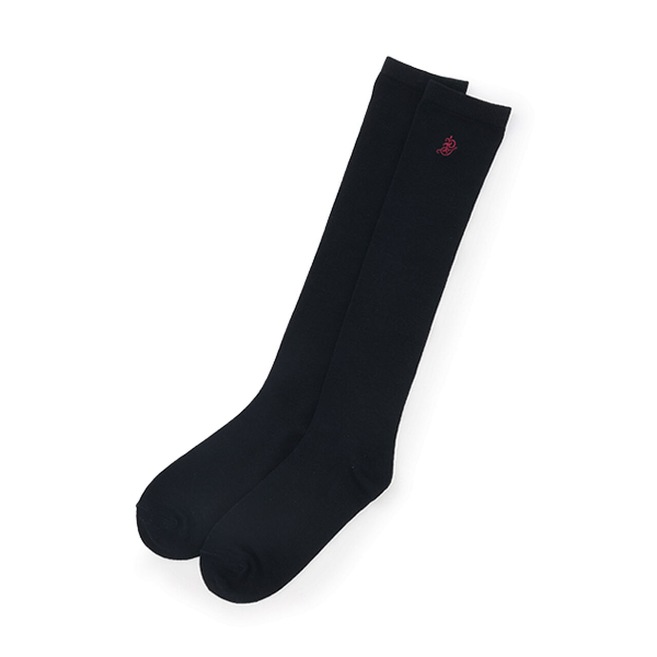 One-Point Embroidery Knee-High Socks,Deep red, large image number 0