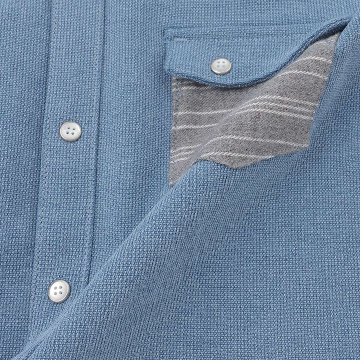 Striped Sleeve Denim Shirt,Navy, medium image number 8