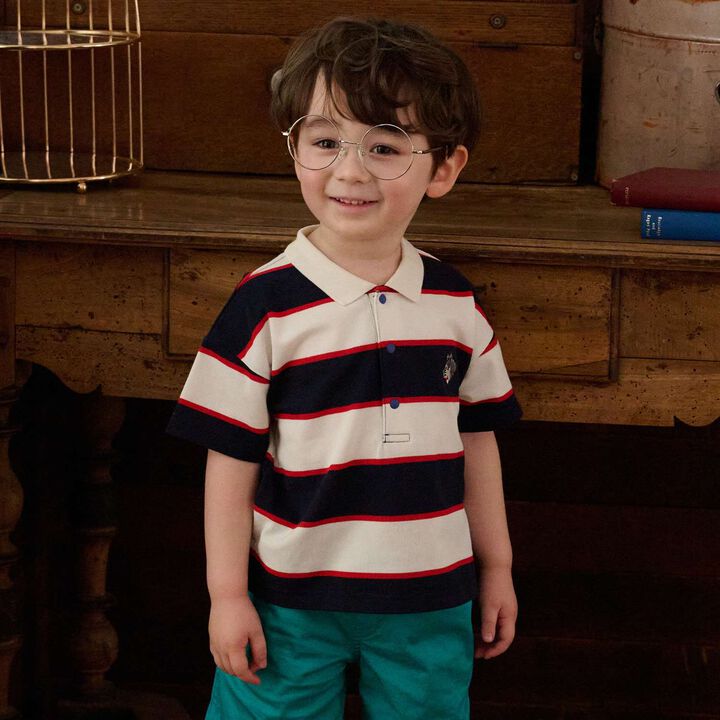Wolf Accent Stripe Pattern Short-Sleeve Polo Shirt,, medium