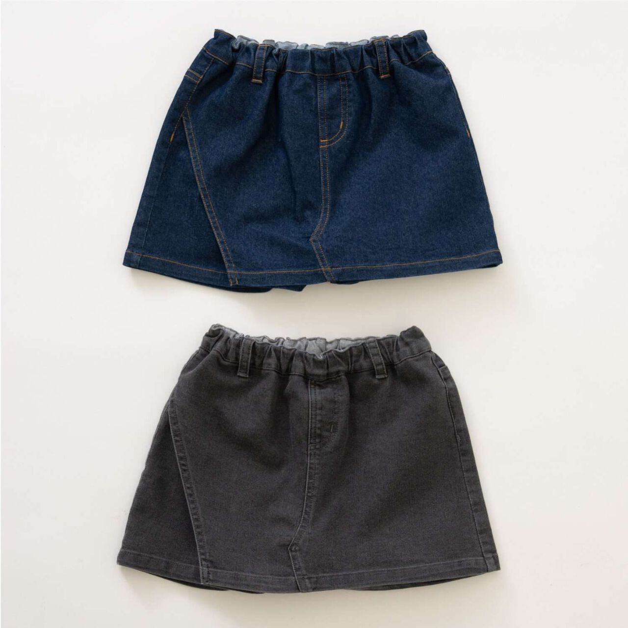 Denim Mini Wrap Skirt Pants,Charcoal gray, large image number 2