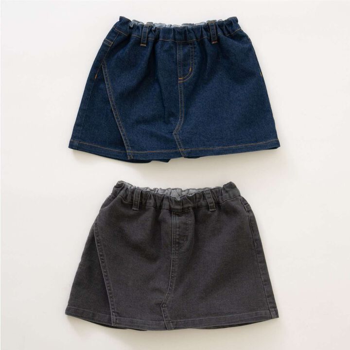 Denim Mini Wrap Skirt Pants,Charcoal gray, medium image number 2