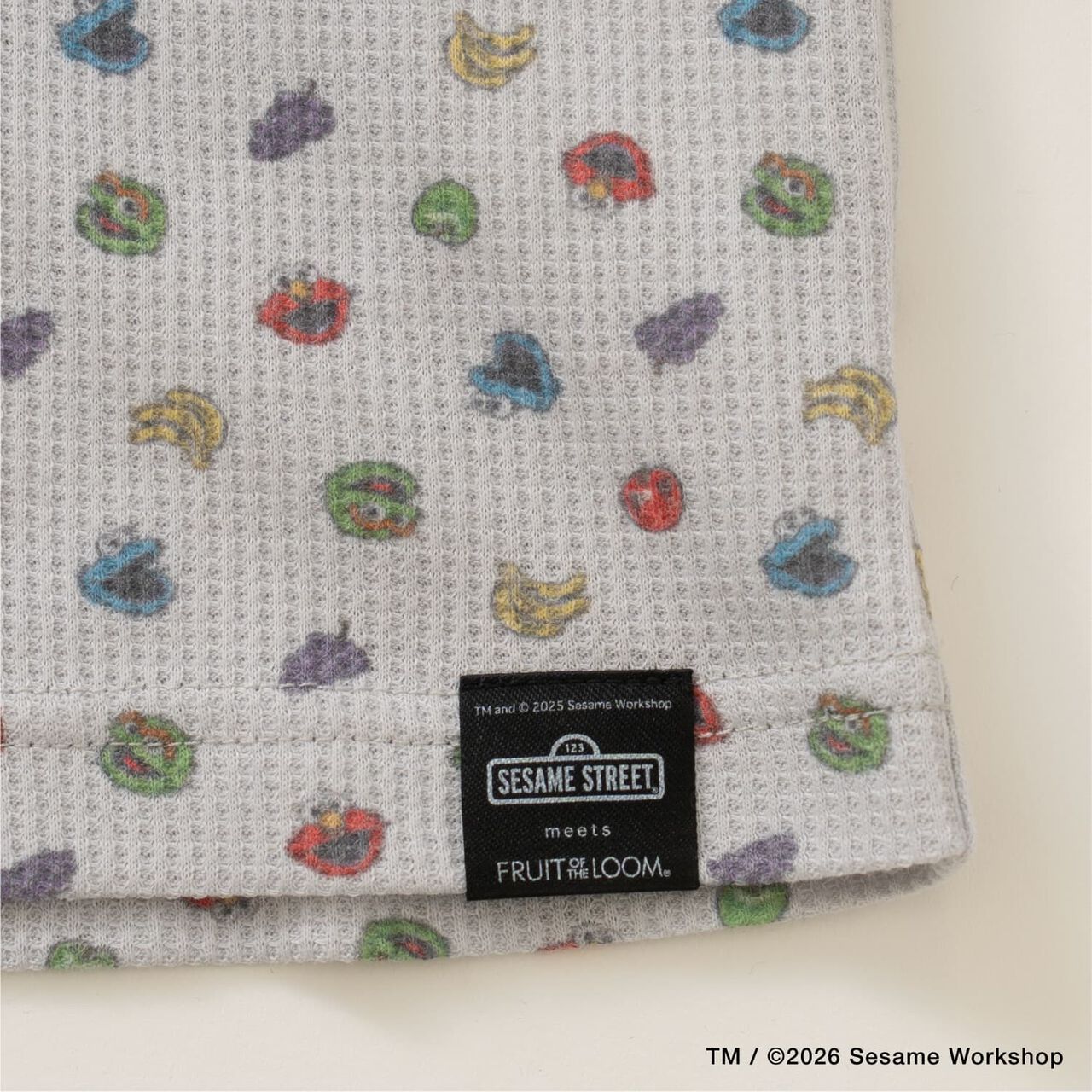 [Sesame Street x Fruits] Waffle Pajamas,Top gray, large image number 2