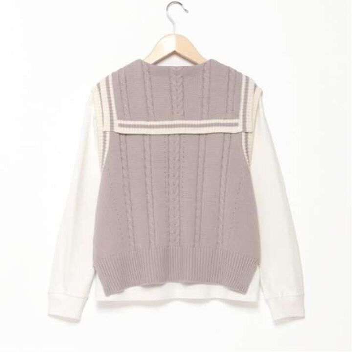 Sailor Knitwear Vest & T-Shirt Set,Gray, medium image number 1