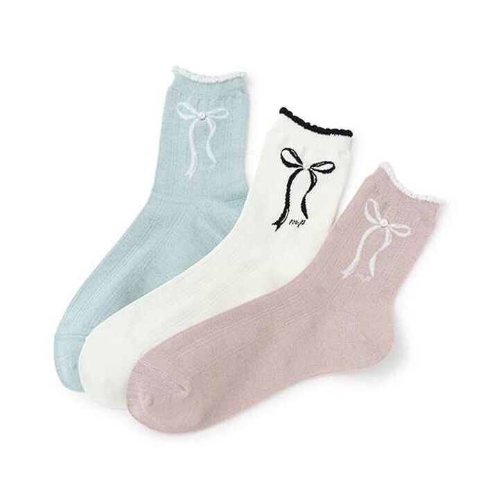 Ribbon & Pearl Socks,Light pink, medium image number 4