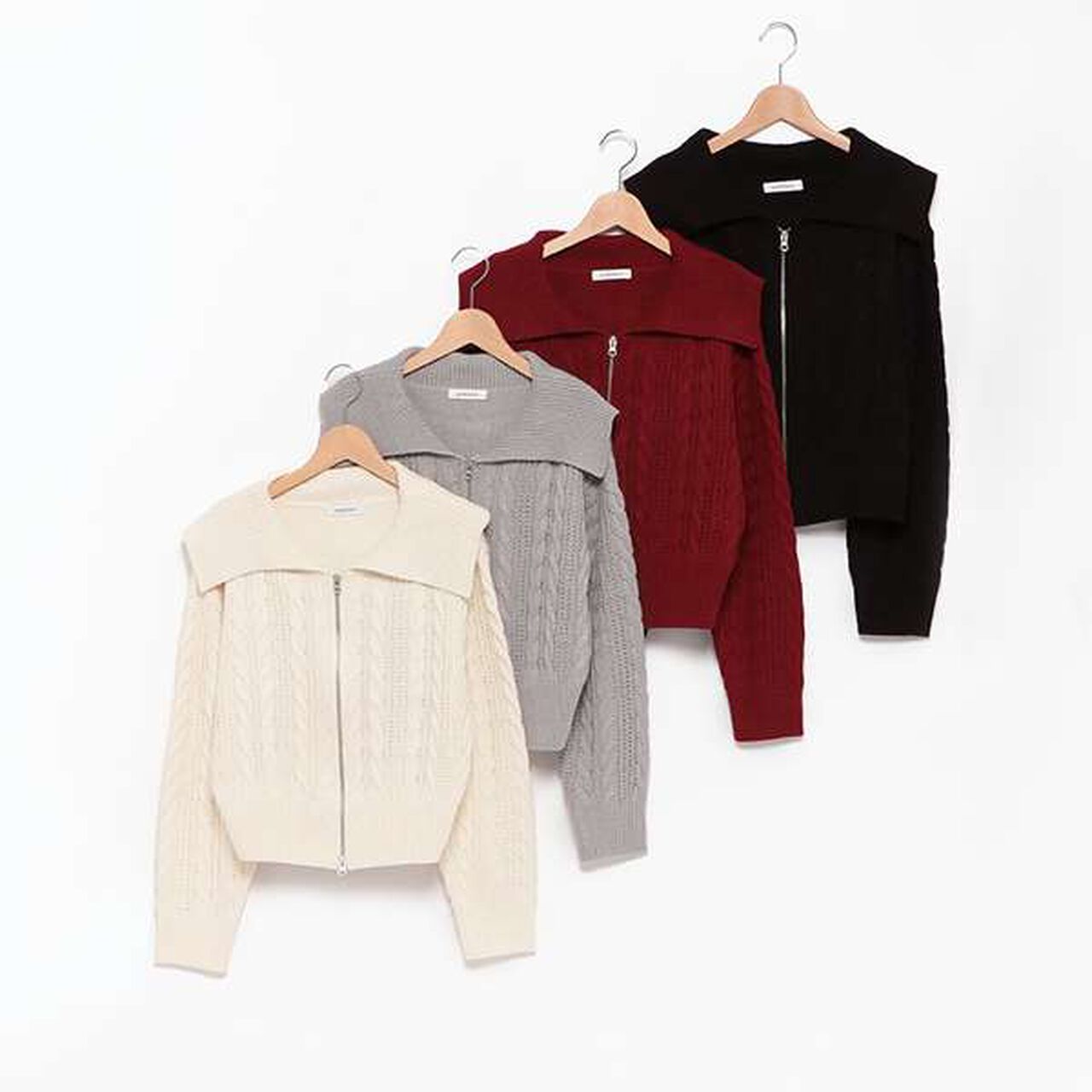 Washable Cable Knit Zip Cardigan,Wine red, large image number 15
