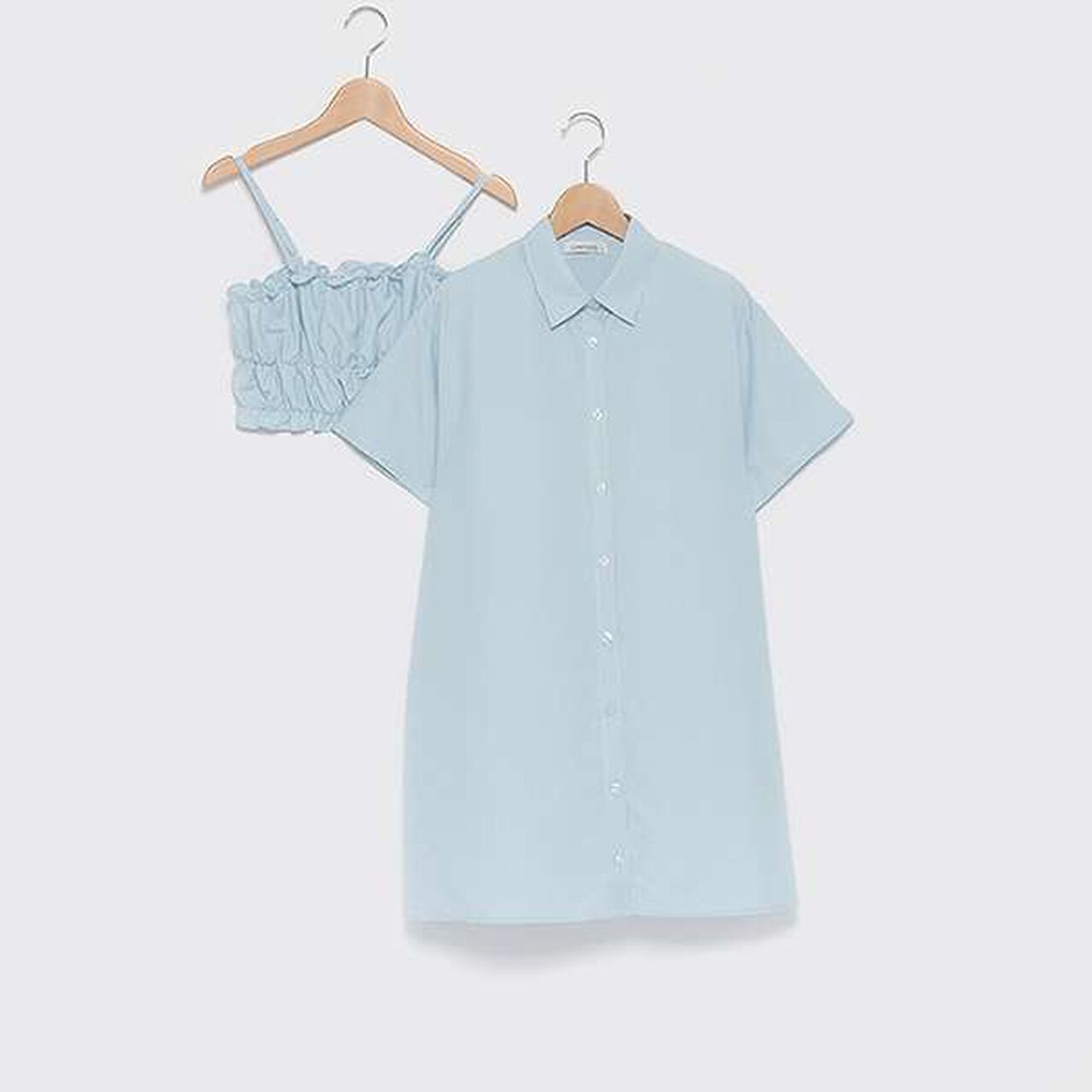 Shirt One-Piece Dress with Bustier,Blue, large image number 6