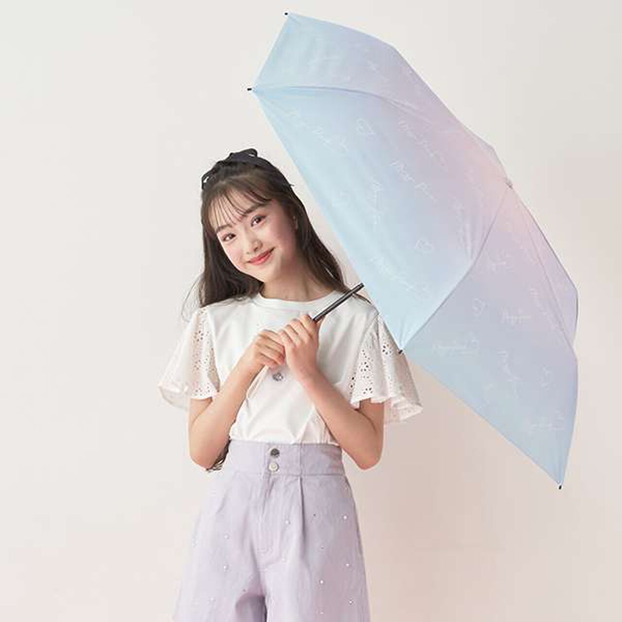 All-Weather Gradient Logo Pattern Folding Umbrella,Lavender, large image number 9