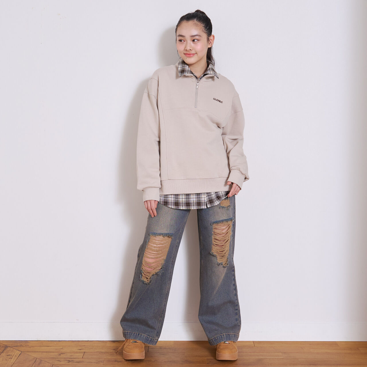 [LTXC] Distressed Denim Wide Pants [Set Available],Navy, large image number 3