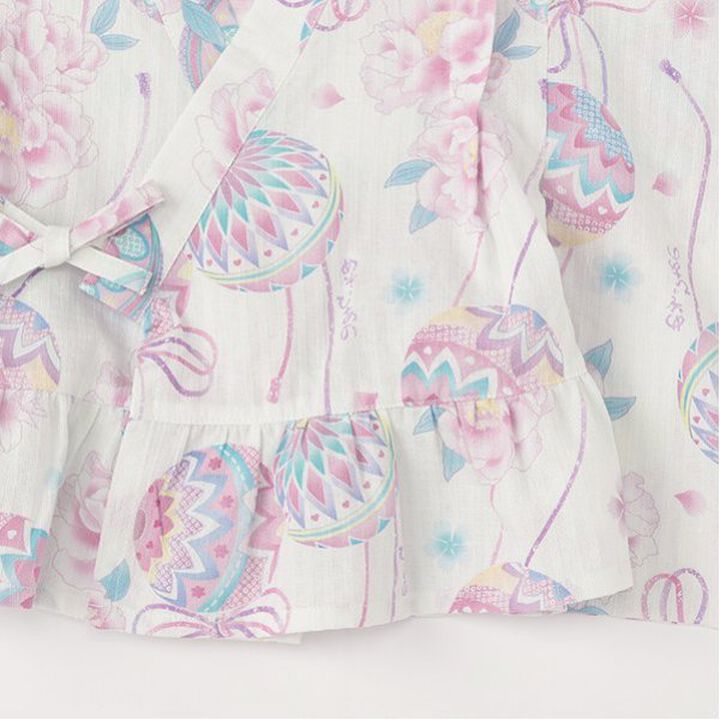 Temari Flower Pattern Yukata Dress,Off white, medium image number 11