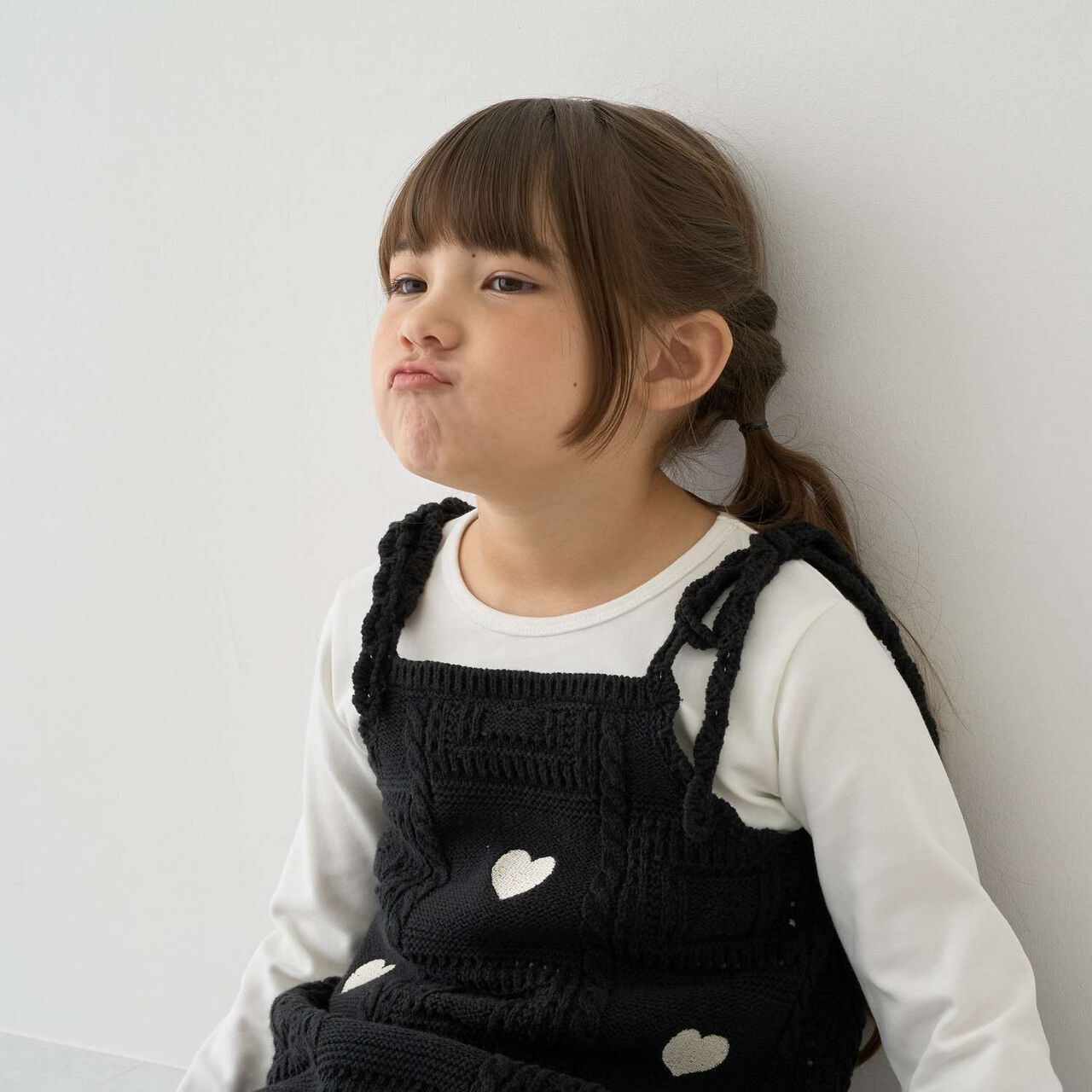 [Machine Washable] Black Crochet-Style Knit Docking One-Piece Dress,Black, large image number 9