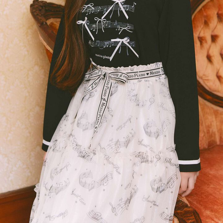 Musical Note Pattern Frill Tulle Skirt♪,Black, medium image number 10