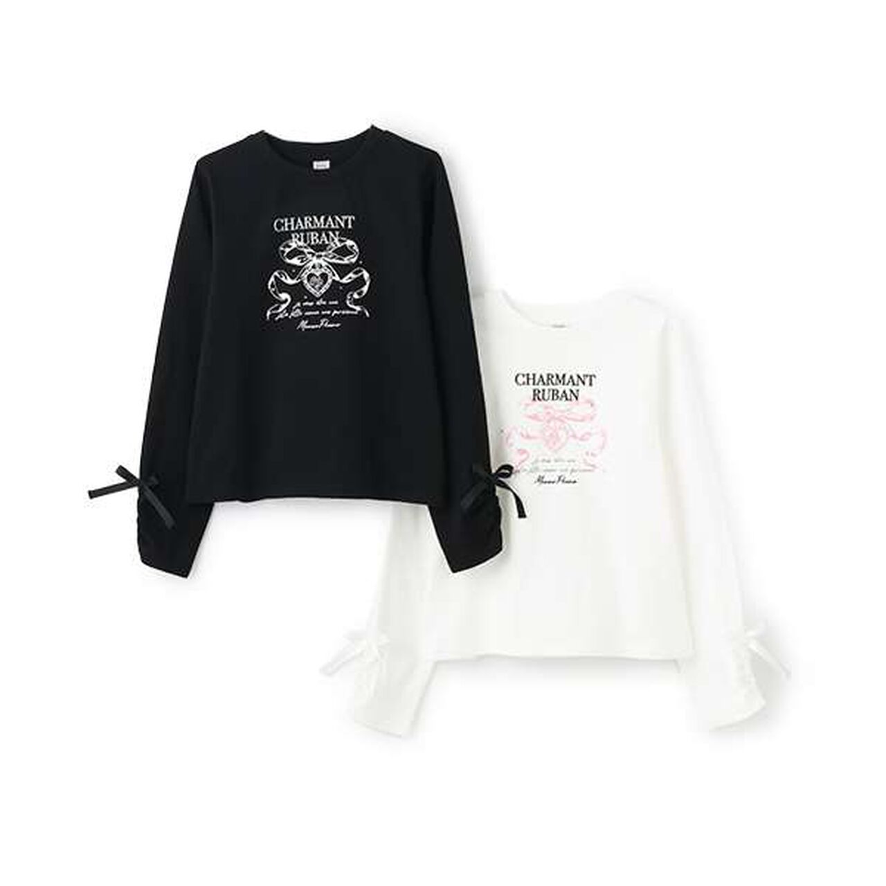 Drawstring Sleeve Ribbon Long-Sleeve T-Shirt,Off white, large image number 13