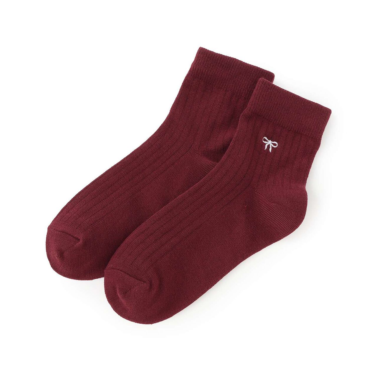 Ribbon Embroidery Crew Socks,Wine, large image number 0