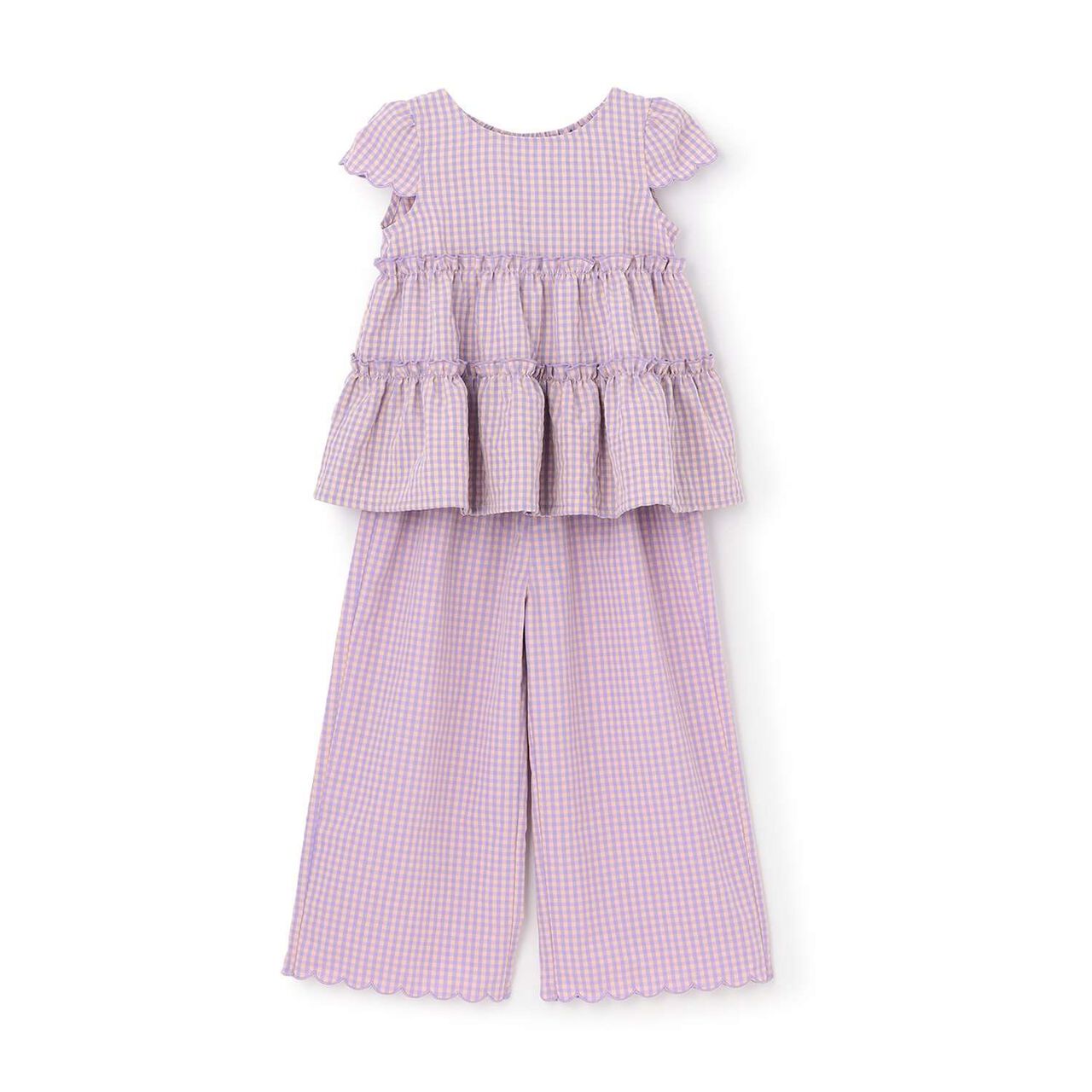 Assorted All-Over Pattern Tiered Blouse & Scallop Trim Pants Set,Emerald green, large image number 2