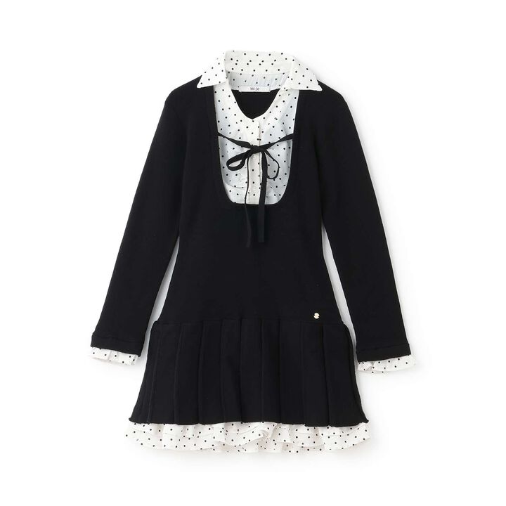 Layered Pleated Knit One-Piece Dress,Black, medium image number 0
