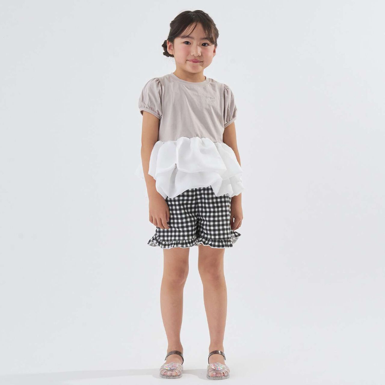 [100% Cotton] Cropped Organdy Docking Top for Girls [Kids] [Children's Clothing],Greige, large image number 1