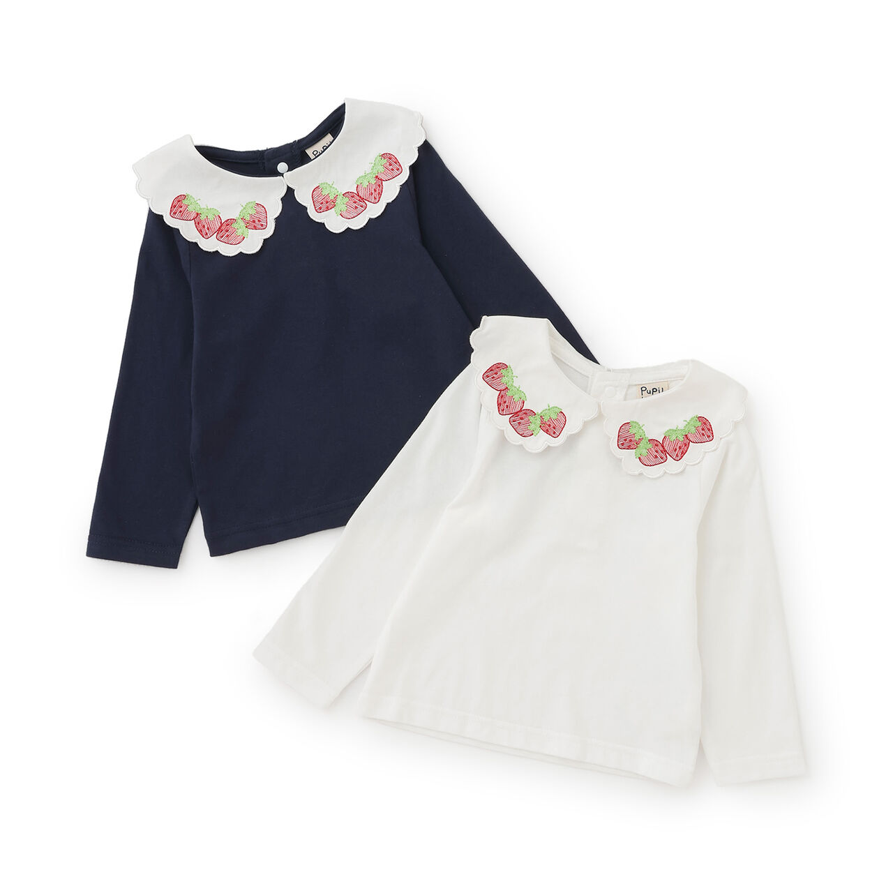 Strawberry Embroidery Scallop Collar Top,Navy, large image number 9