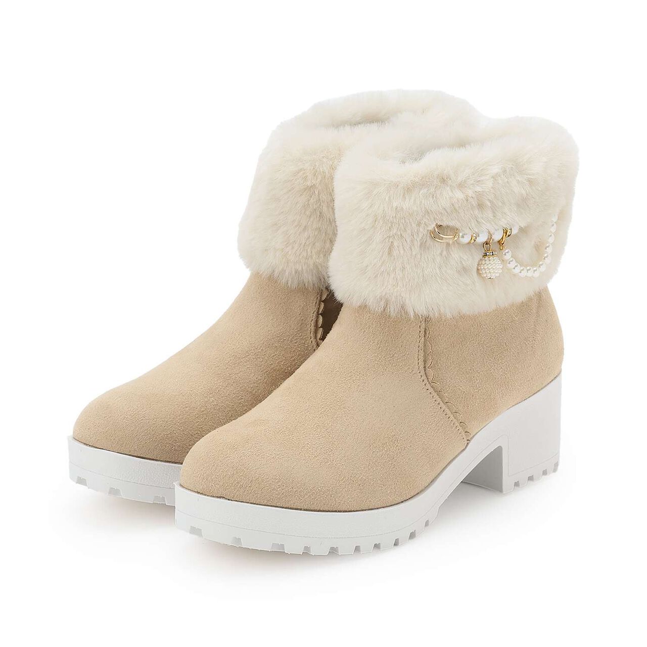 Short Boots with Pearl Accent,Beige, large image number 12