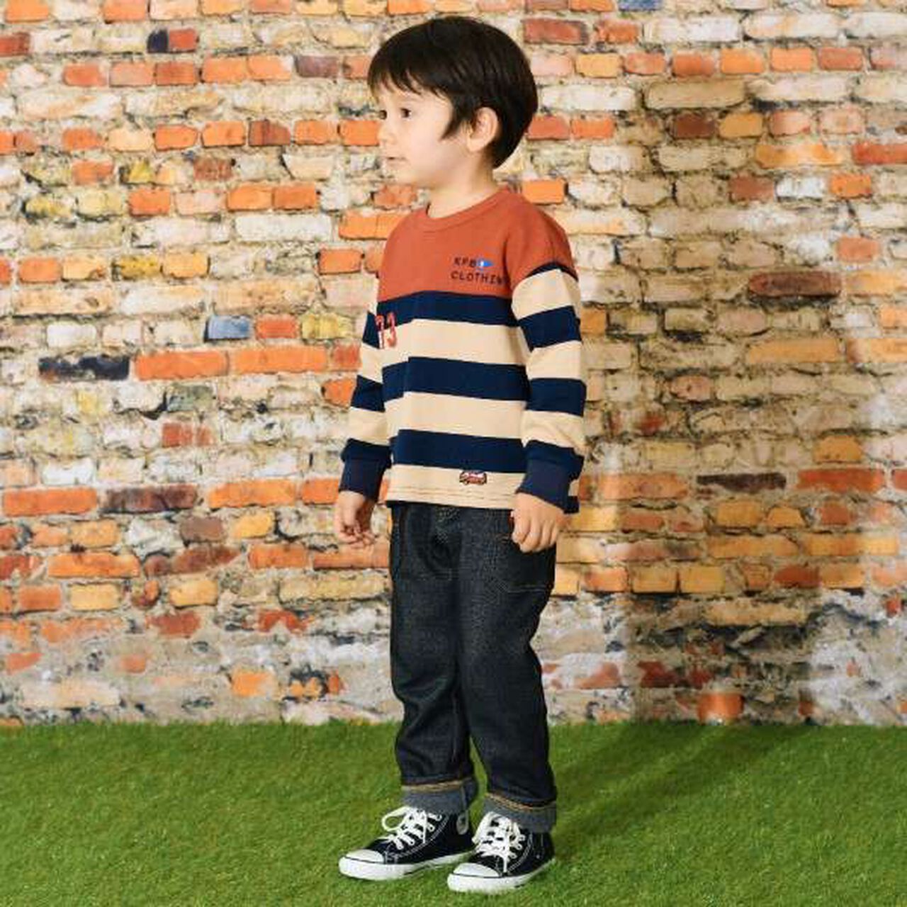 KP Boy Stripe Pattern Color Block Sweatshirt [90-140],Camel, large image number 1